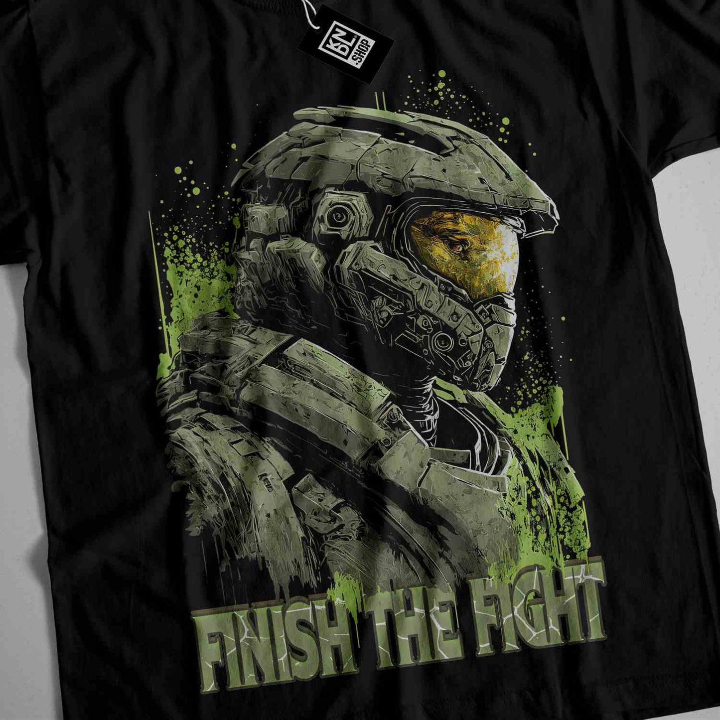 a black t - shirt with a picture of a soldier