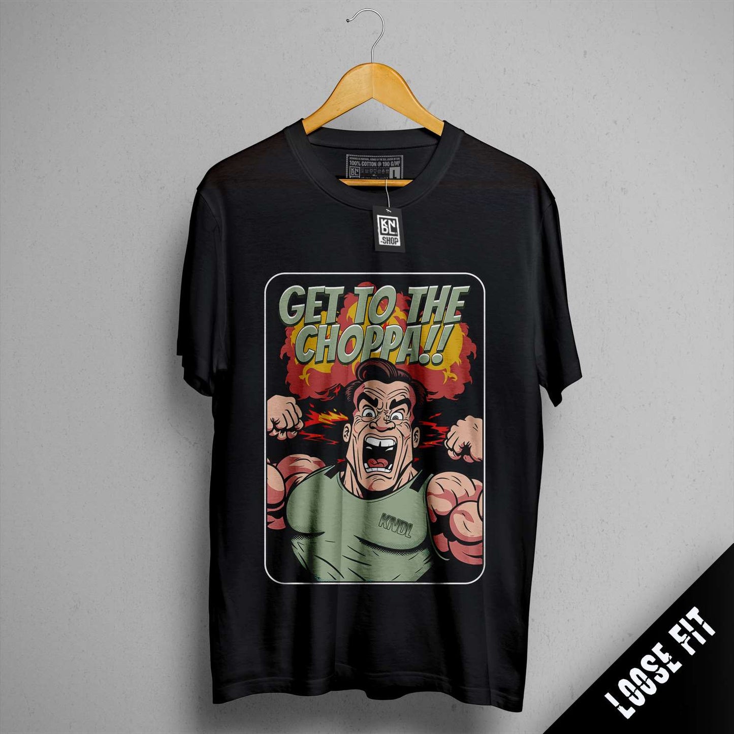 a black t - shirt with a picture of a cartoon character on it