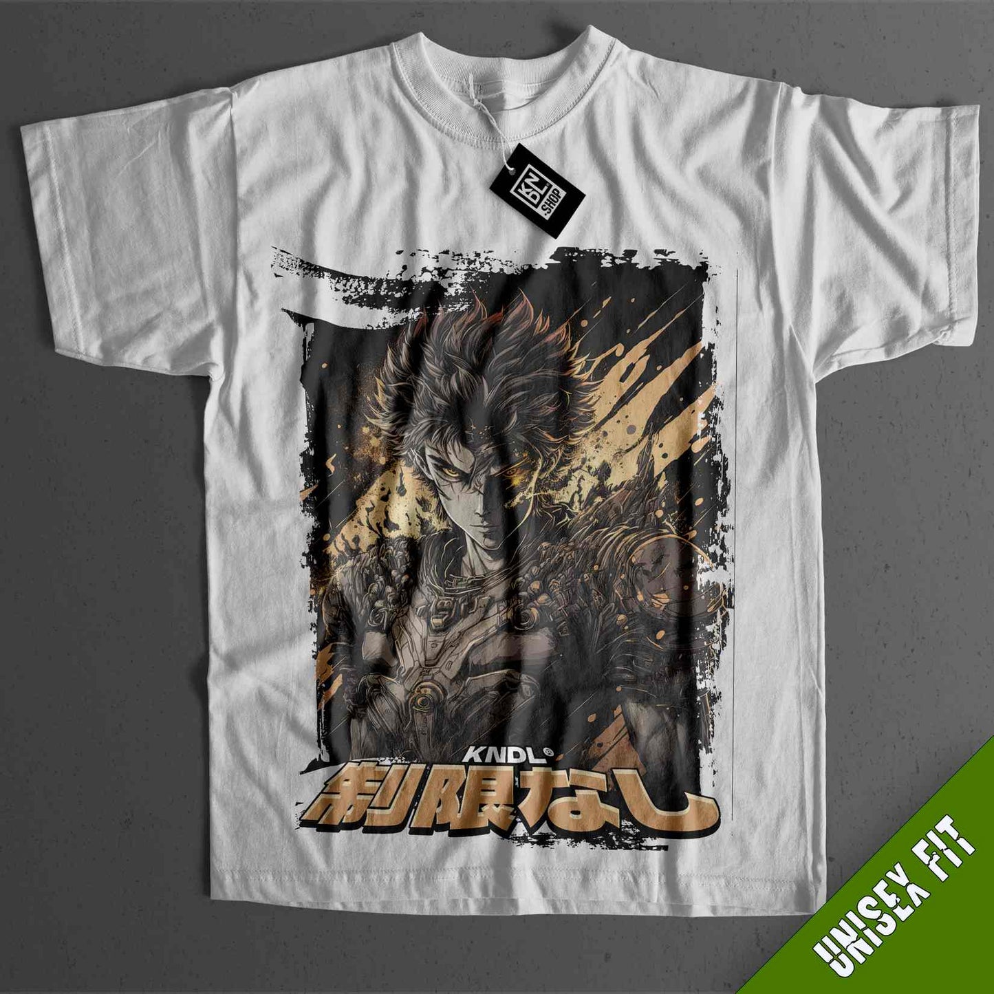 a white t - shirt with an image of a demon on it