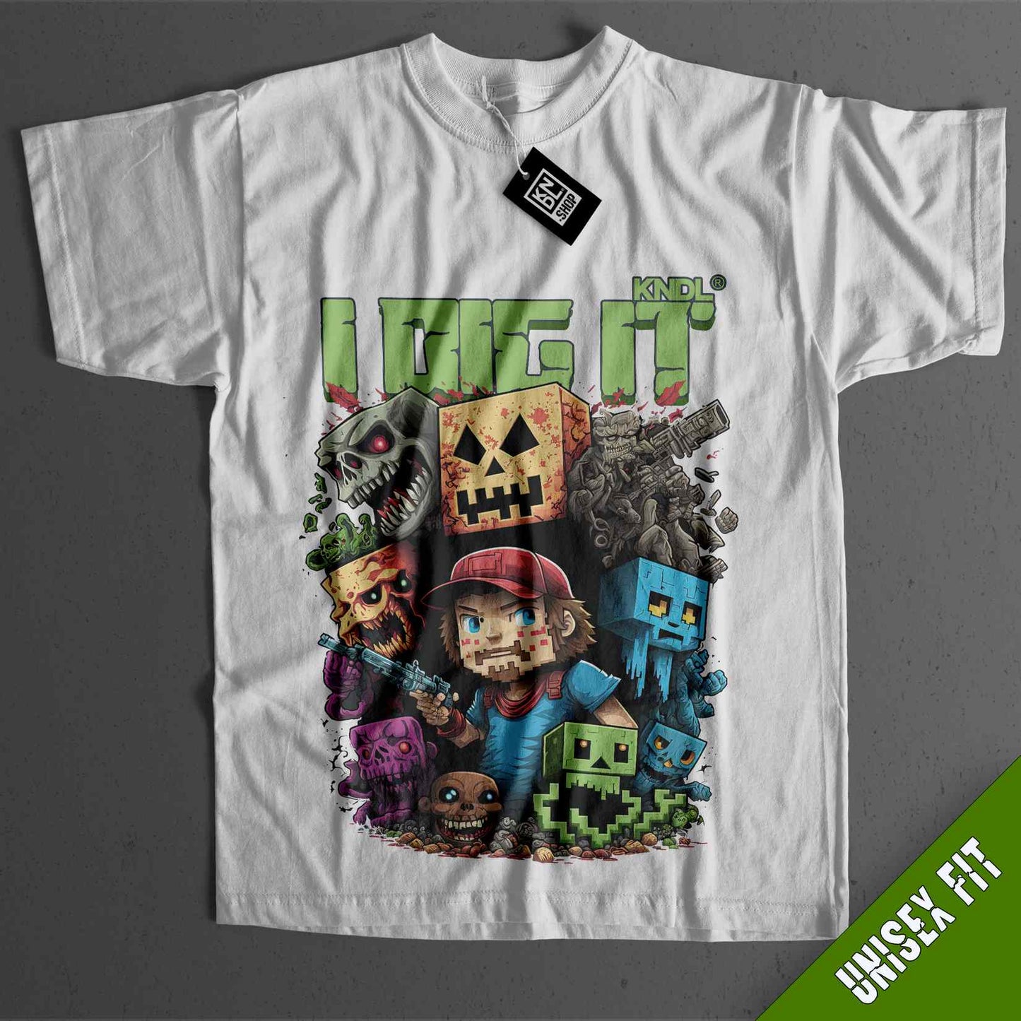 a white shirt with a bunch of cartoon characters on it