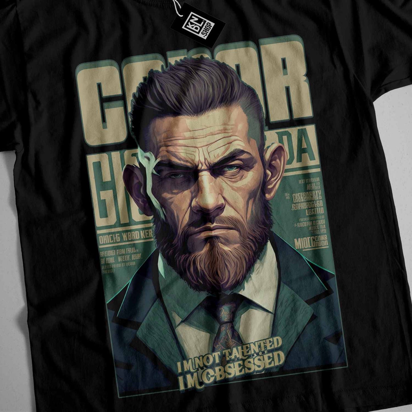 a t - shirt with a picture of a man with a beard