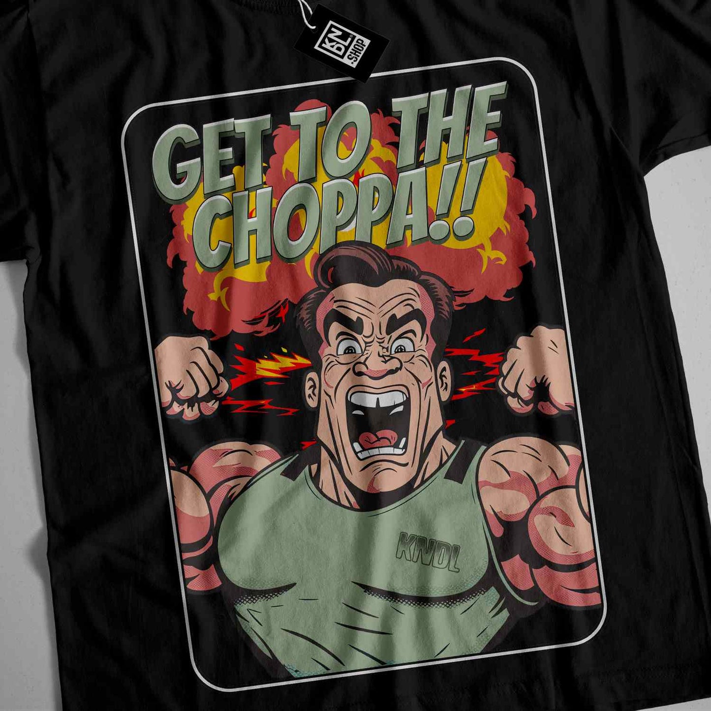 a black t - shirt with a cartoon character on it