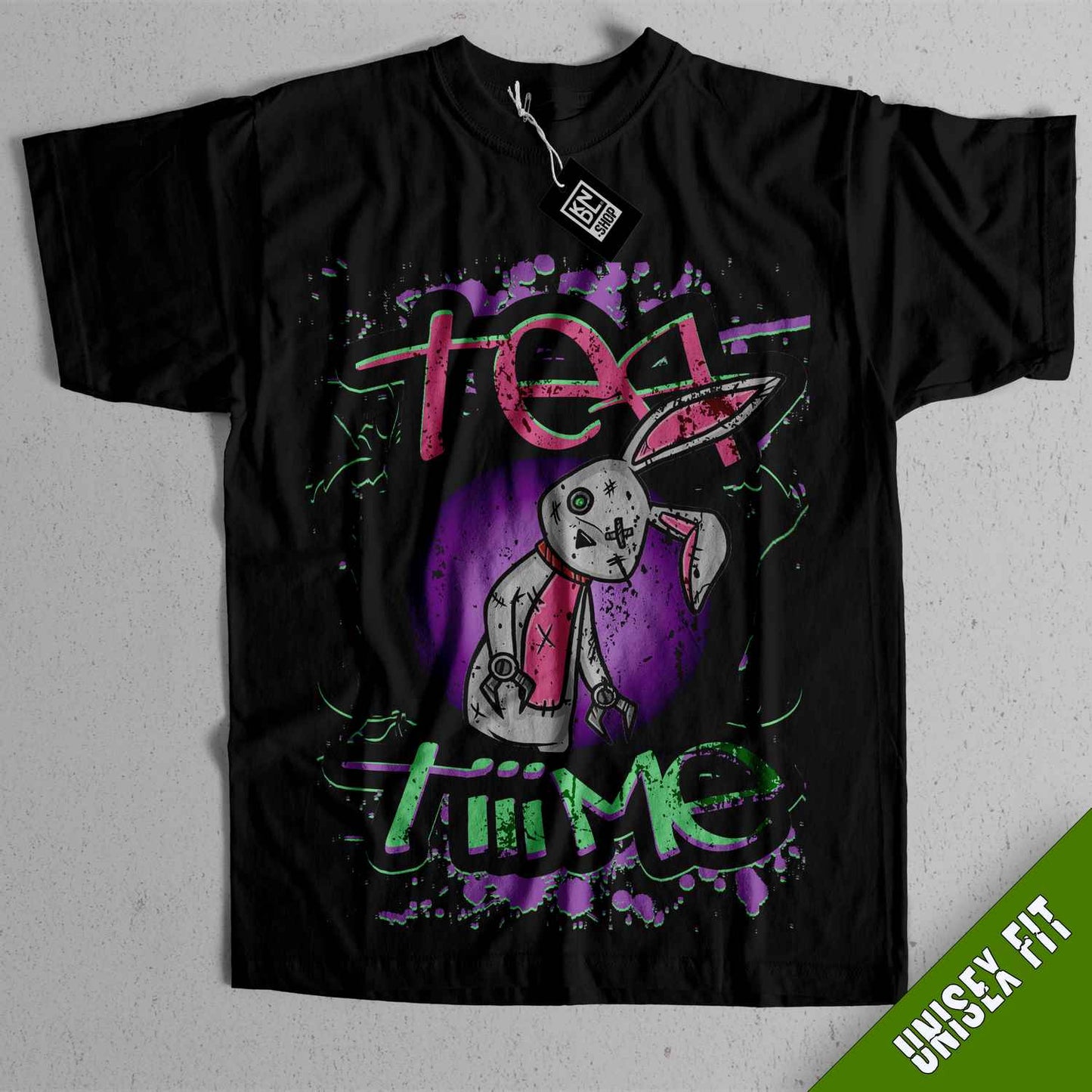 a black t - shirt with a picture of a cartoon character on it