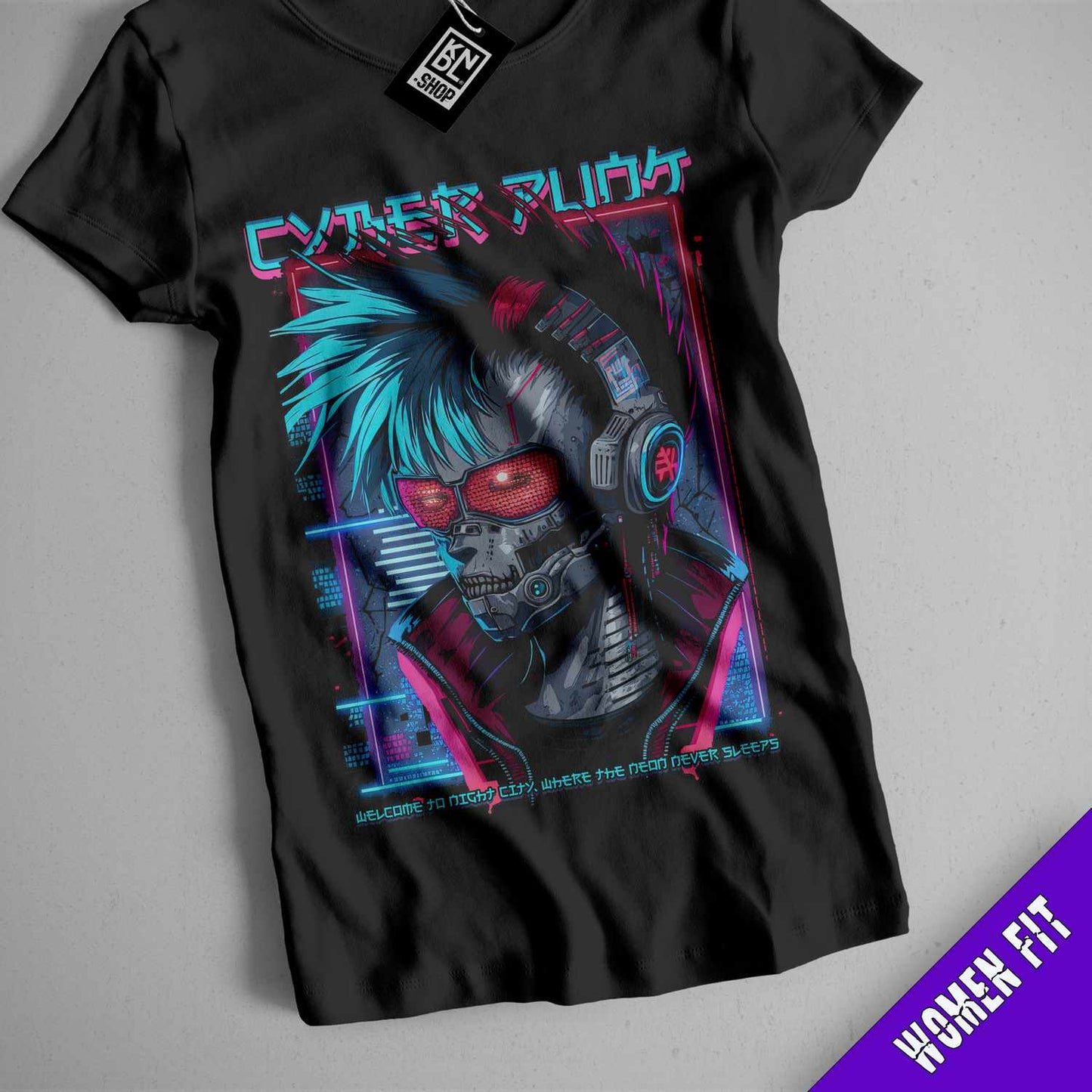 a black t - shirt with an image of a robot