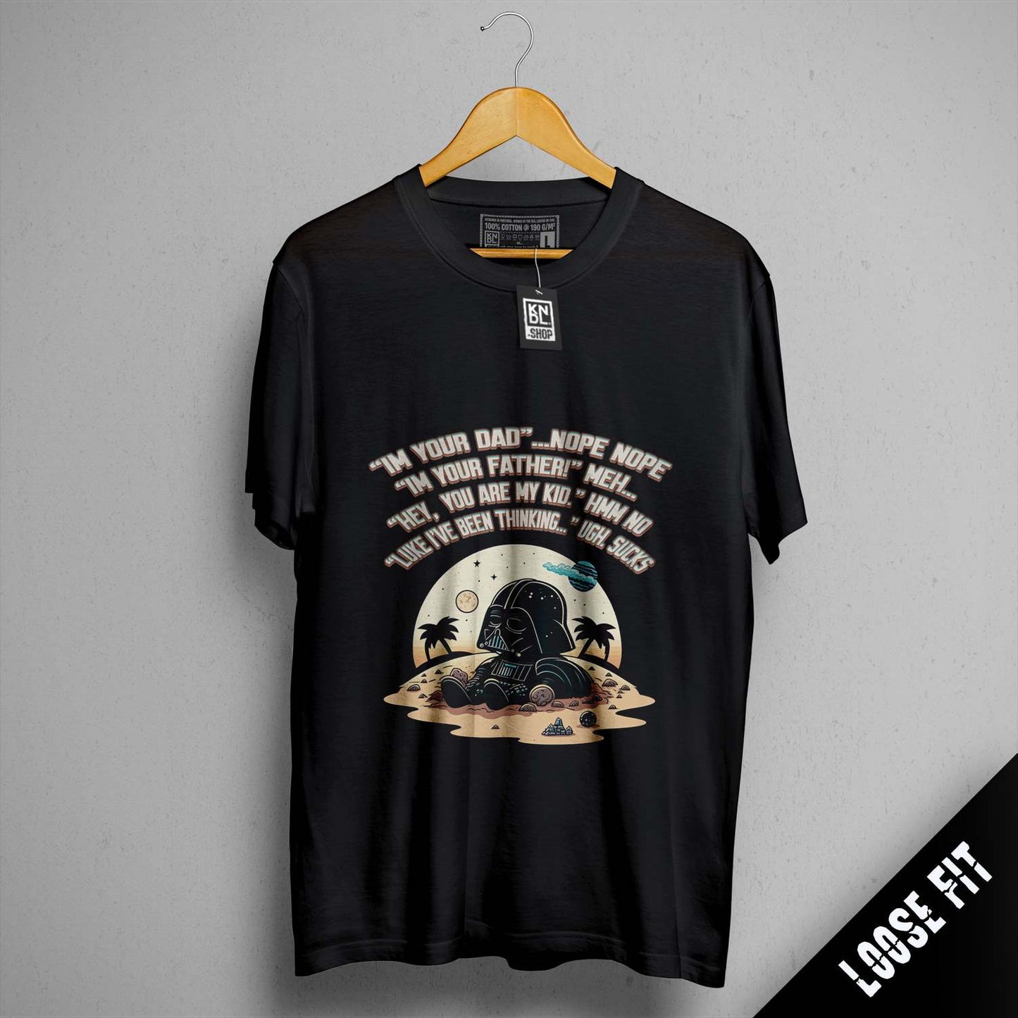 a darth vader quote on a black shirt