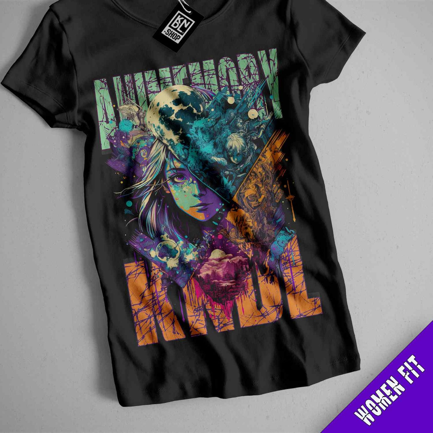 a black shirt with a picture of a woman's face on it