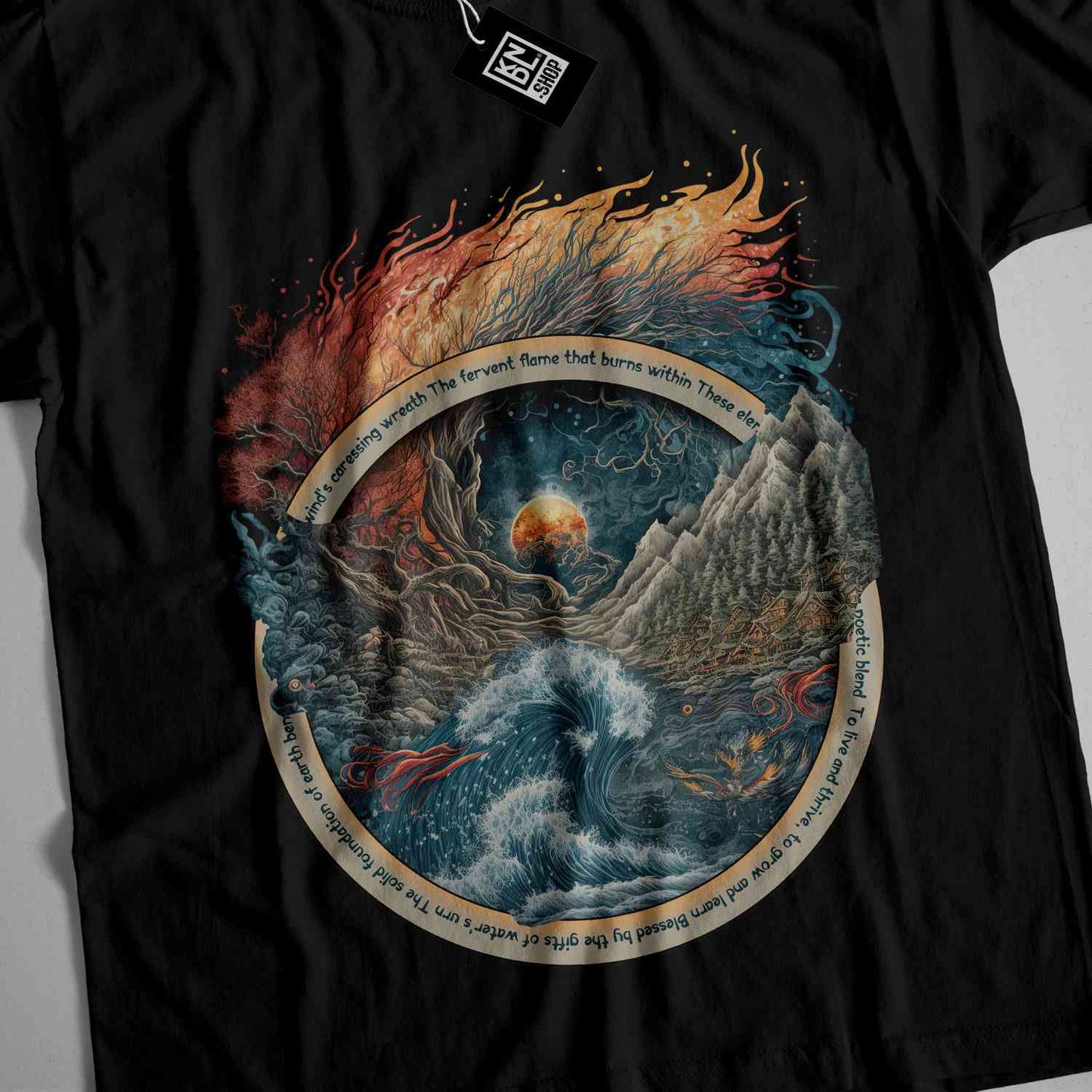 a black t - shirt with a picture of a bird on it