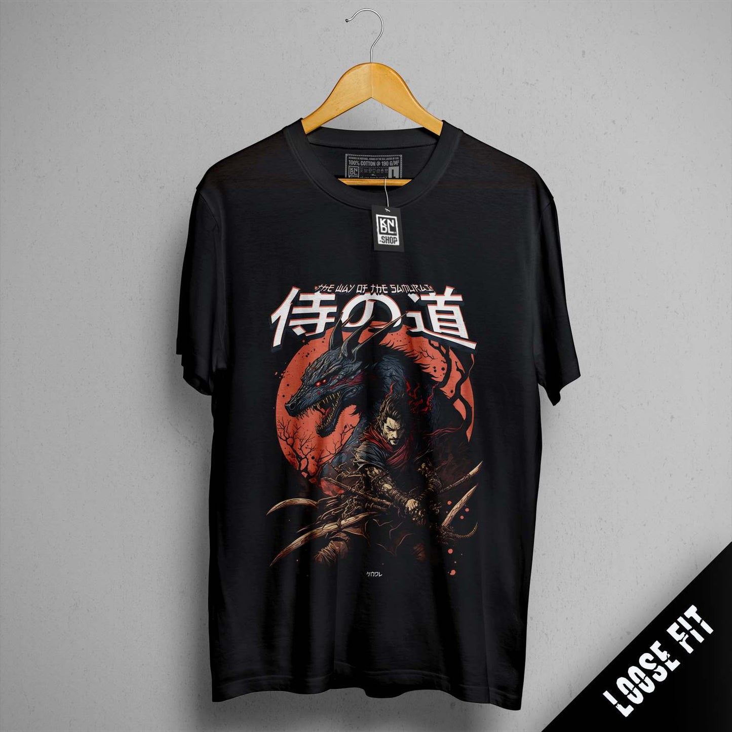 a black shirt with a picture of a dragon on it