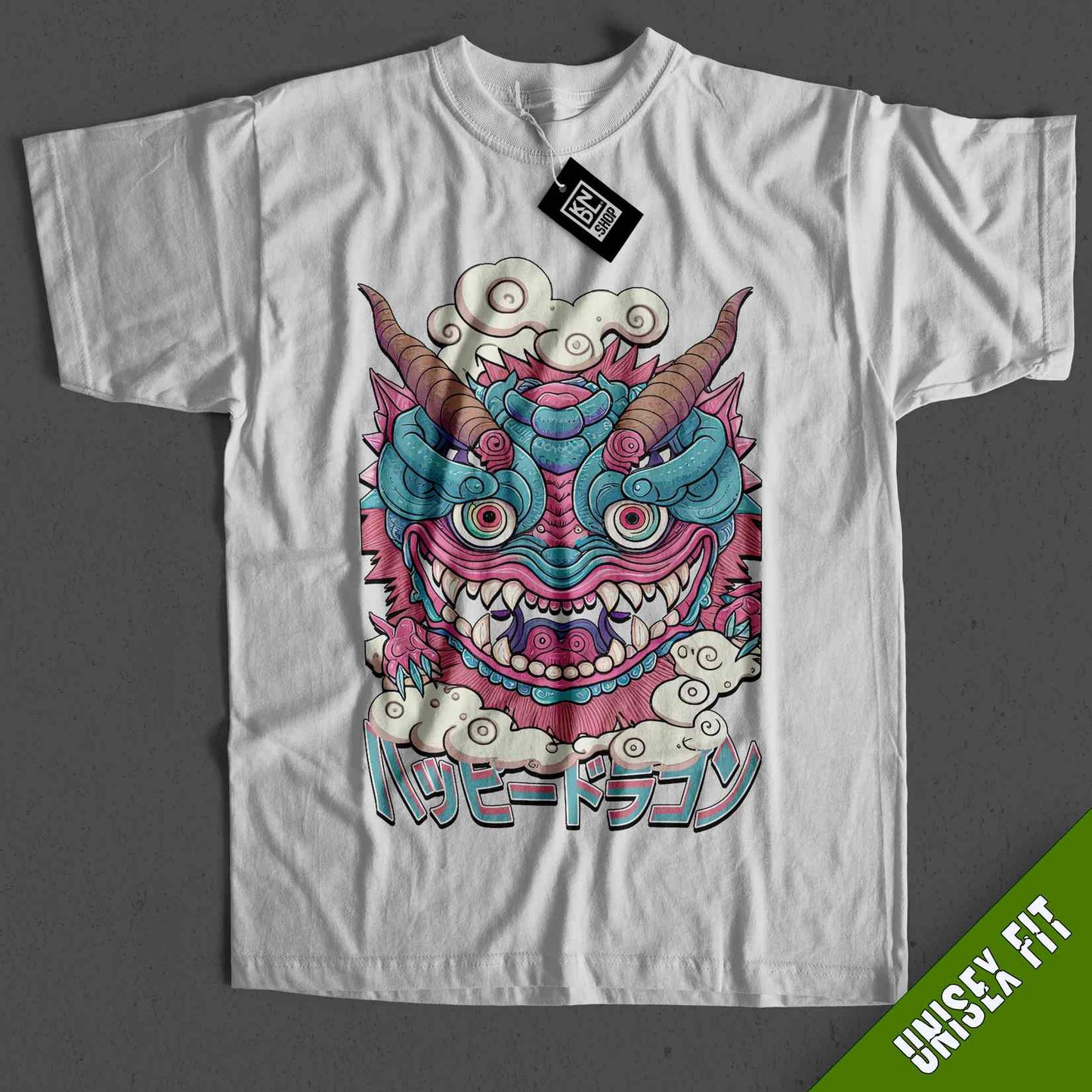 a white t - shirt with an image of a demon on it
