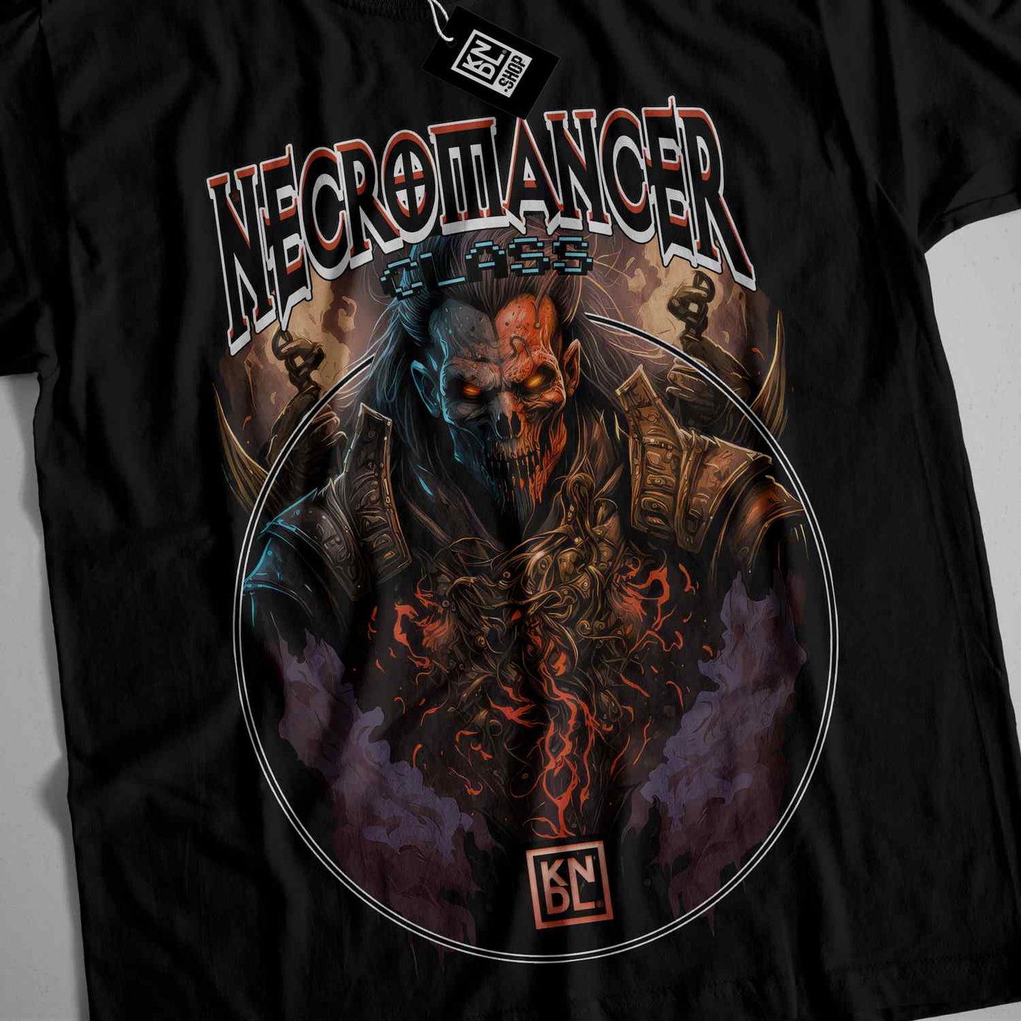 a black shirt with a picture of a demon on it
