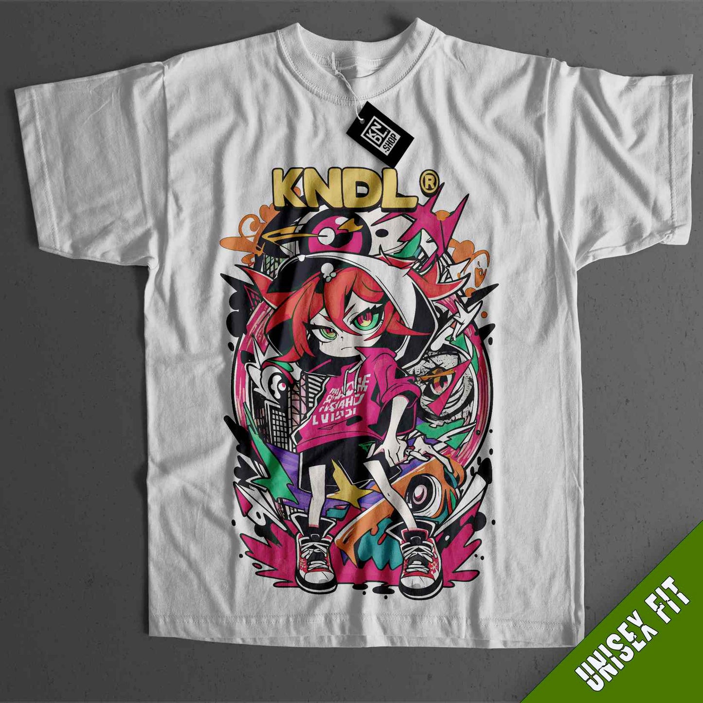 a white t - shirt with a cartoon character on it