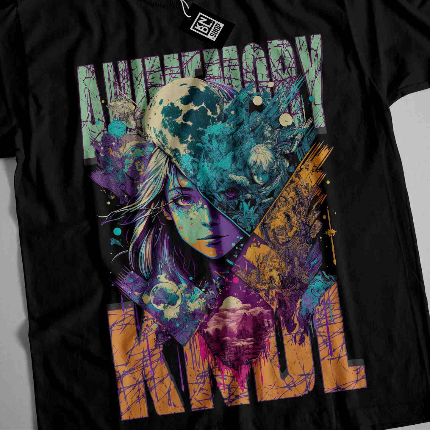 a black t - shirt with a picture of a woman's face