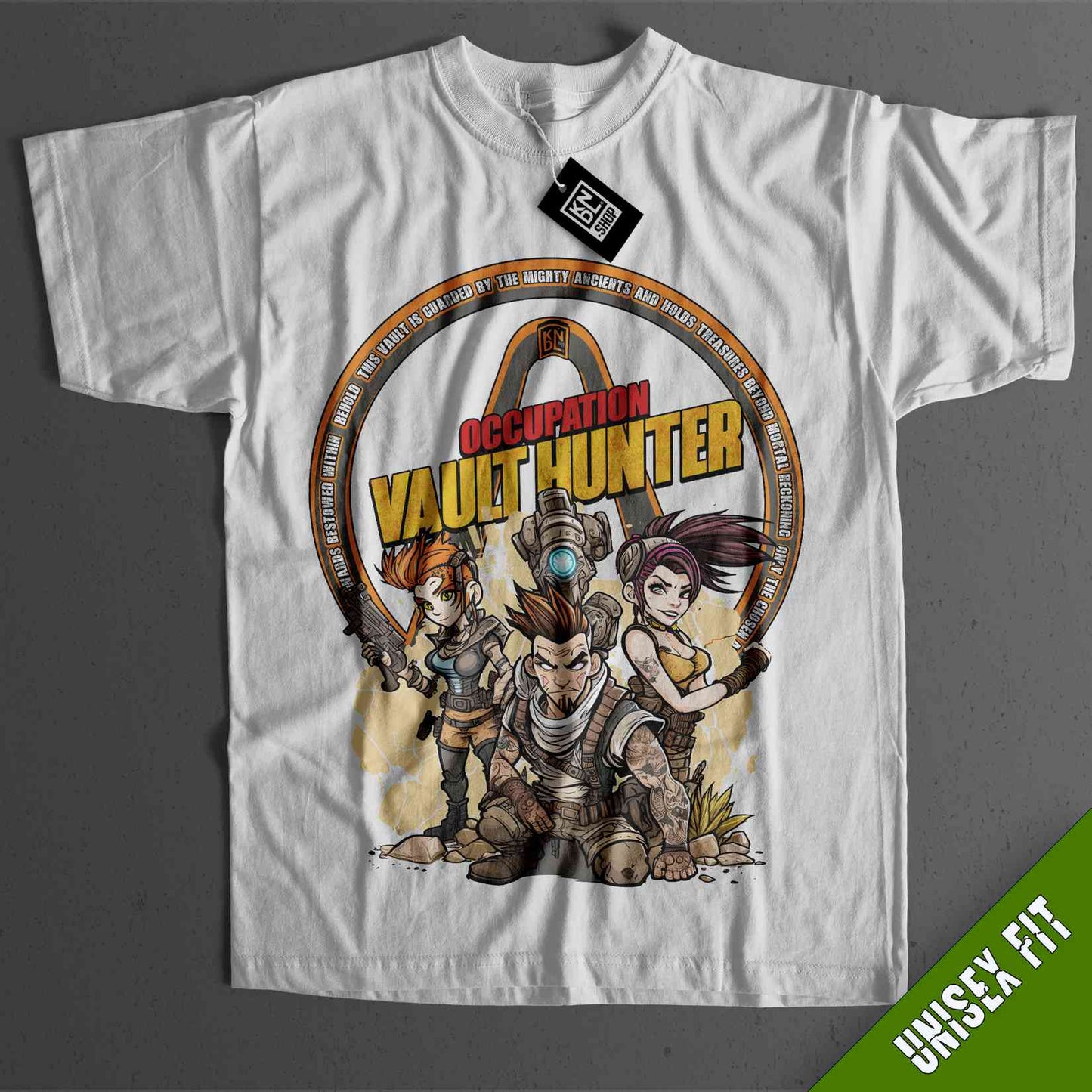 a white t - shirt with an image of a group of cartoon characters on it