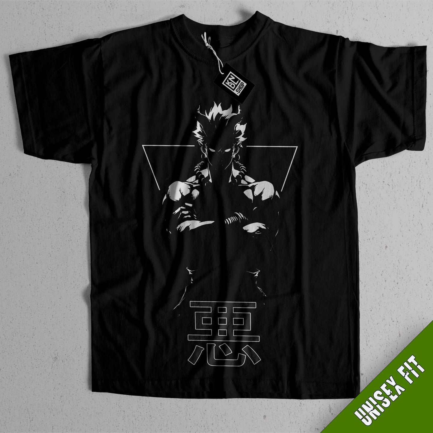 a black t - shirt with a picture of the character gohan