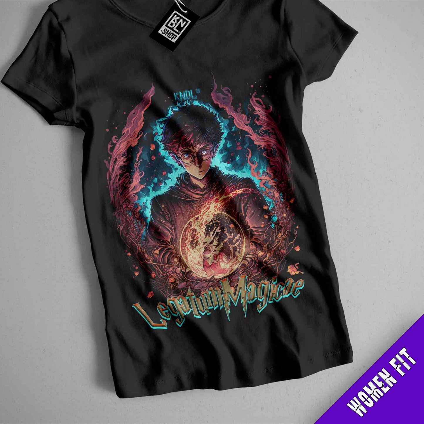 a black t - shirt with a picture of a demon on it