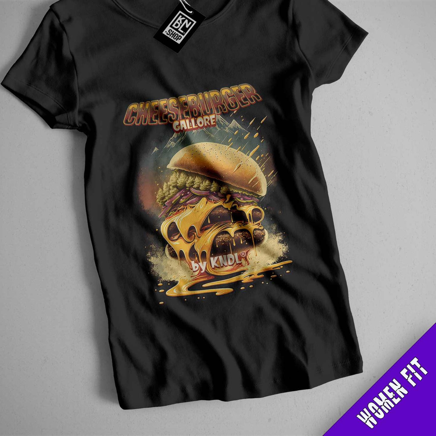 a black shirt with a picture of a burger on it