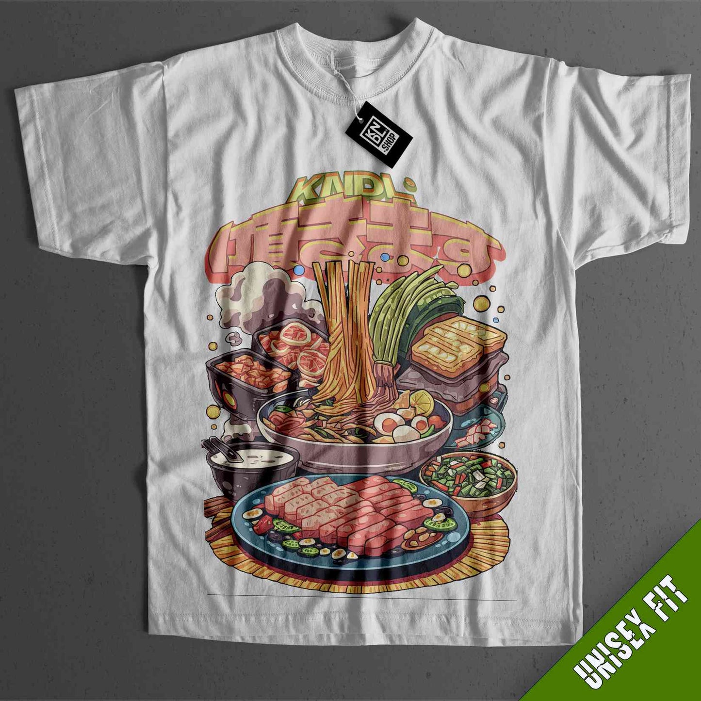 a t - shirt with a picture of food on it