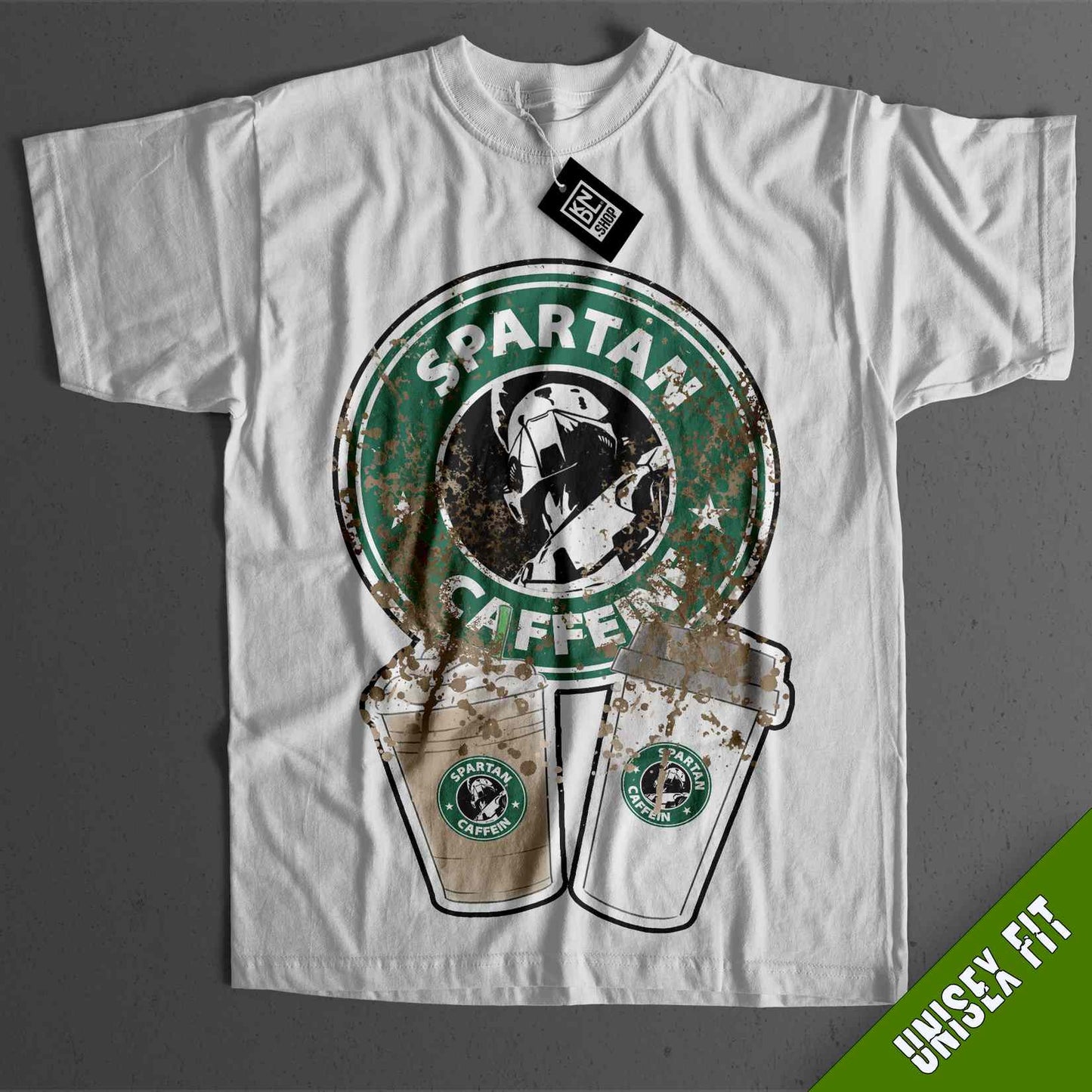 a white shirt with a starbucks logo on it