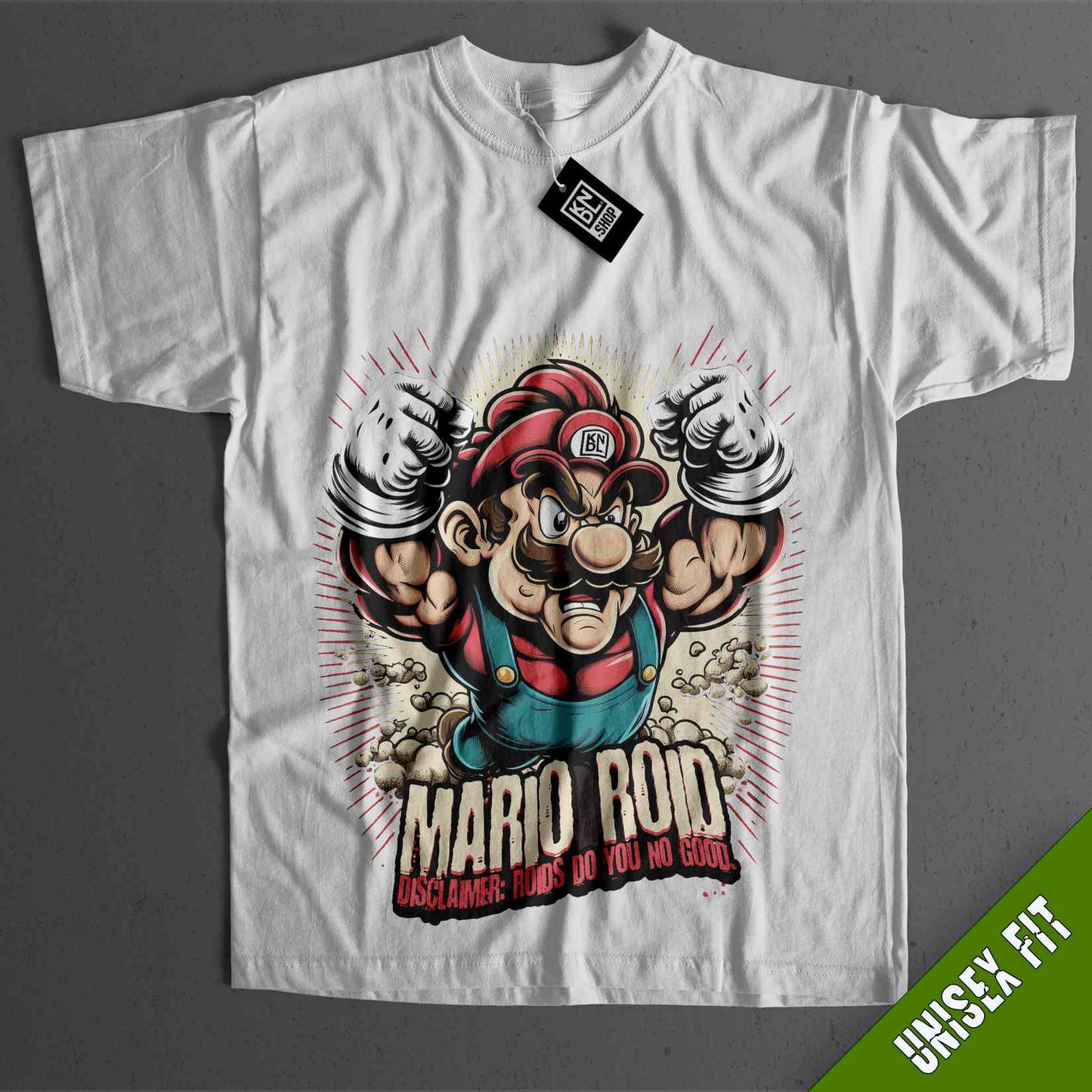 a white shirt with a cartoon character on it