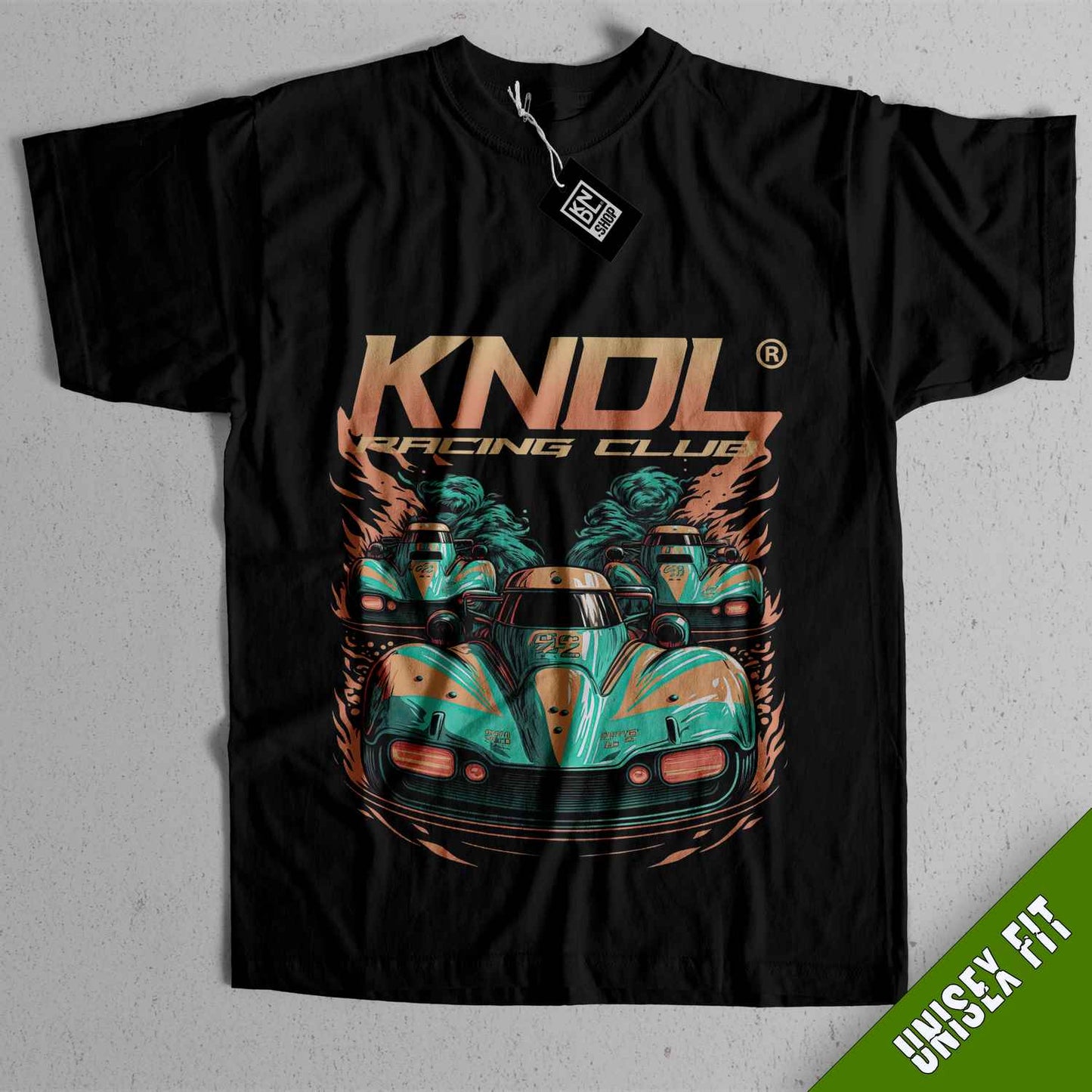 a black t - shirt with an image of a car on it