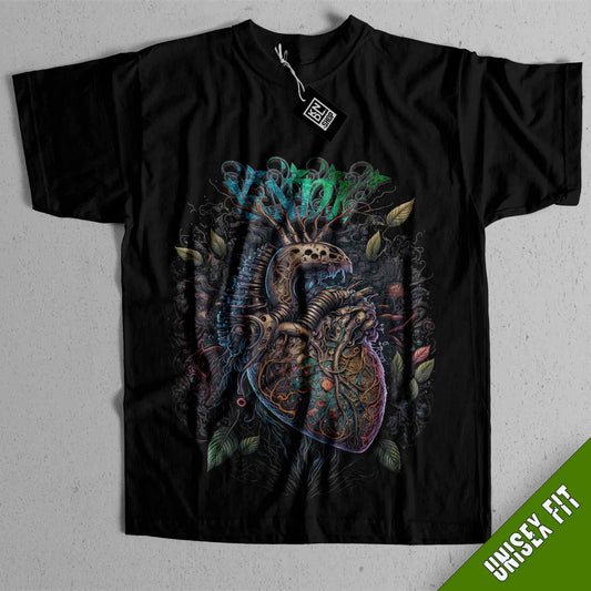 a black t - shirt with an image of a heart on it