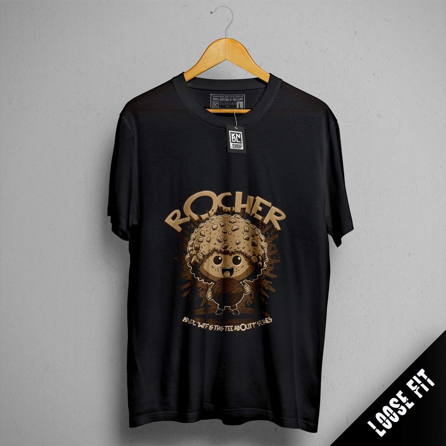 a black t - shirt with a picture of a raccoon on it