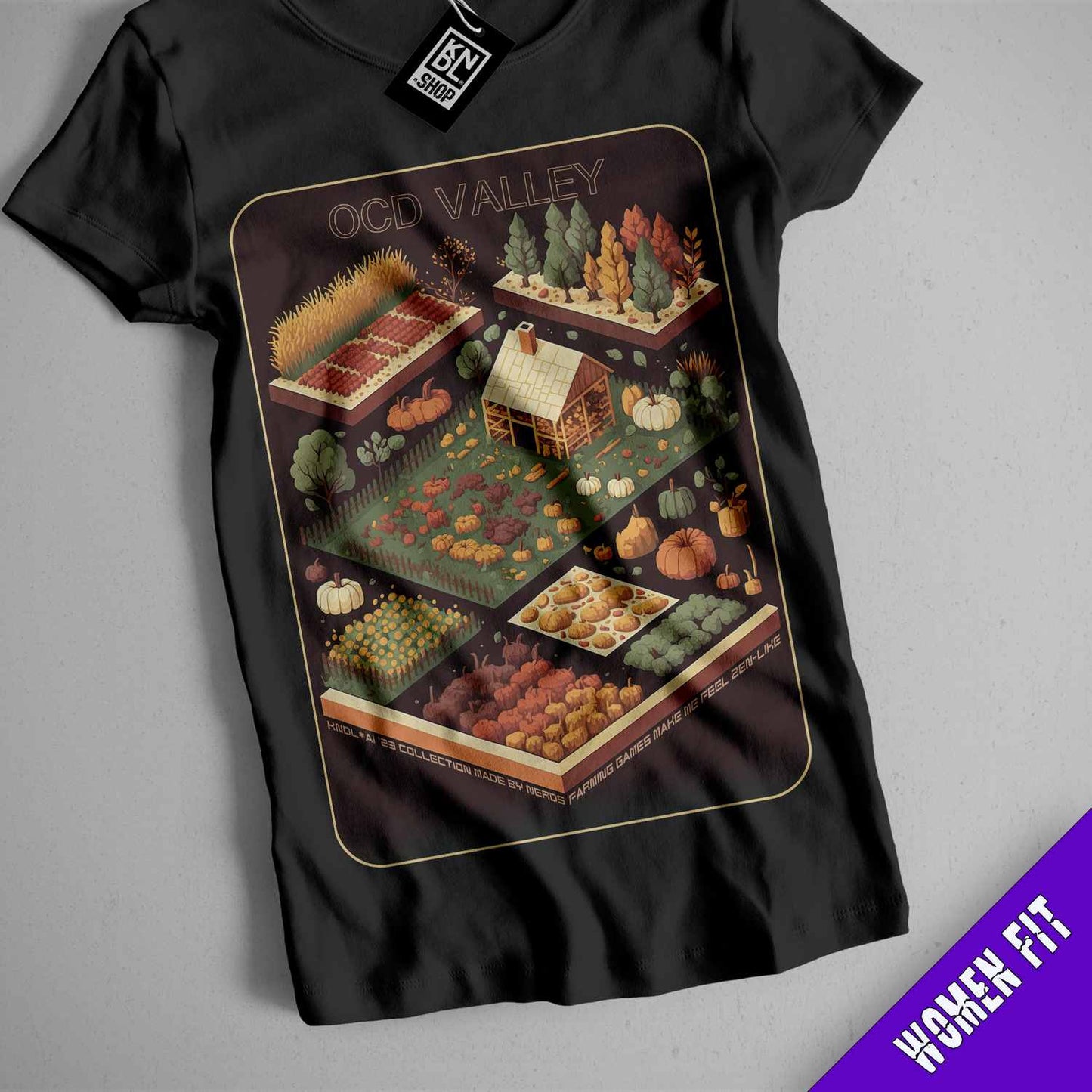 a black t - shirt with a picture of a vegetable garden
