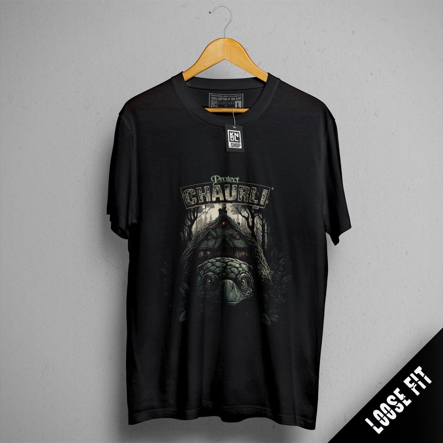 a black shirt with a picture of a gorilla on it