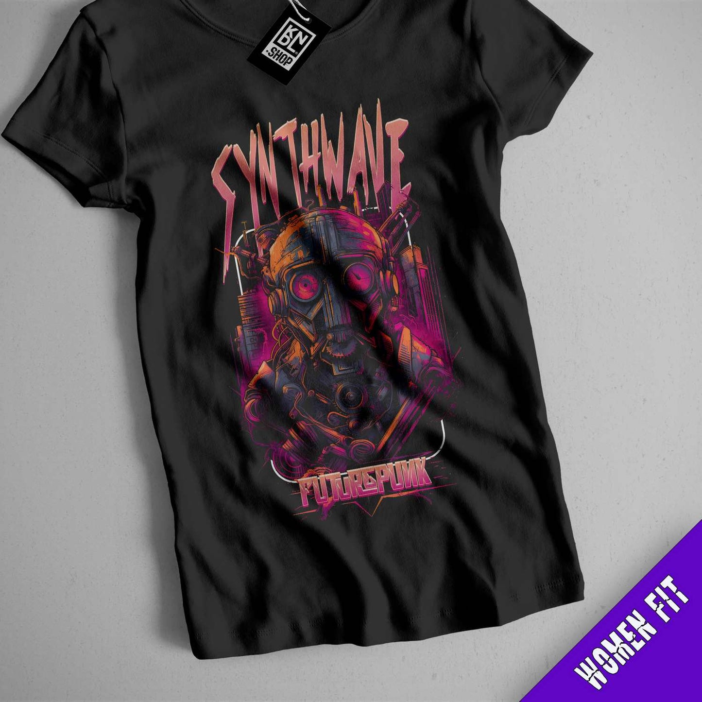 a black shirt with a picture of a robot on it