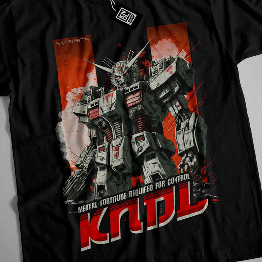 a black t - shirt with a picture of a robot on it