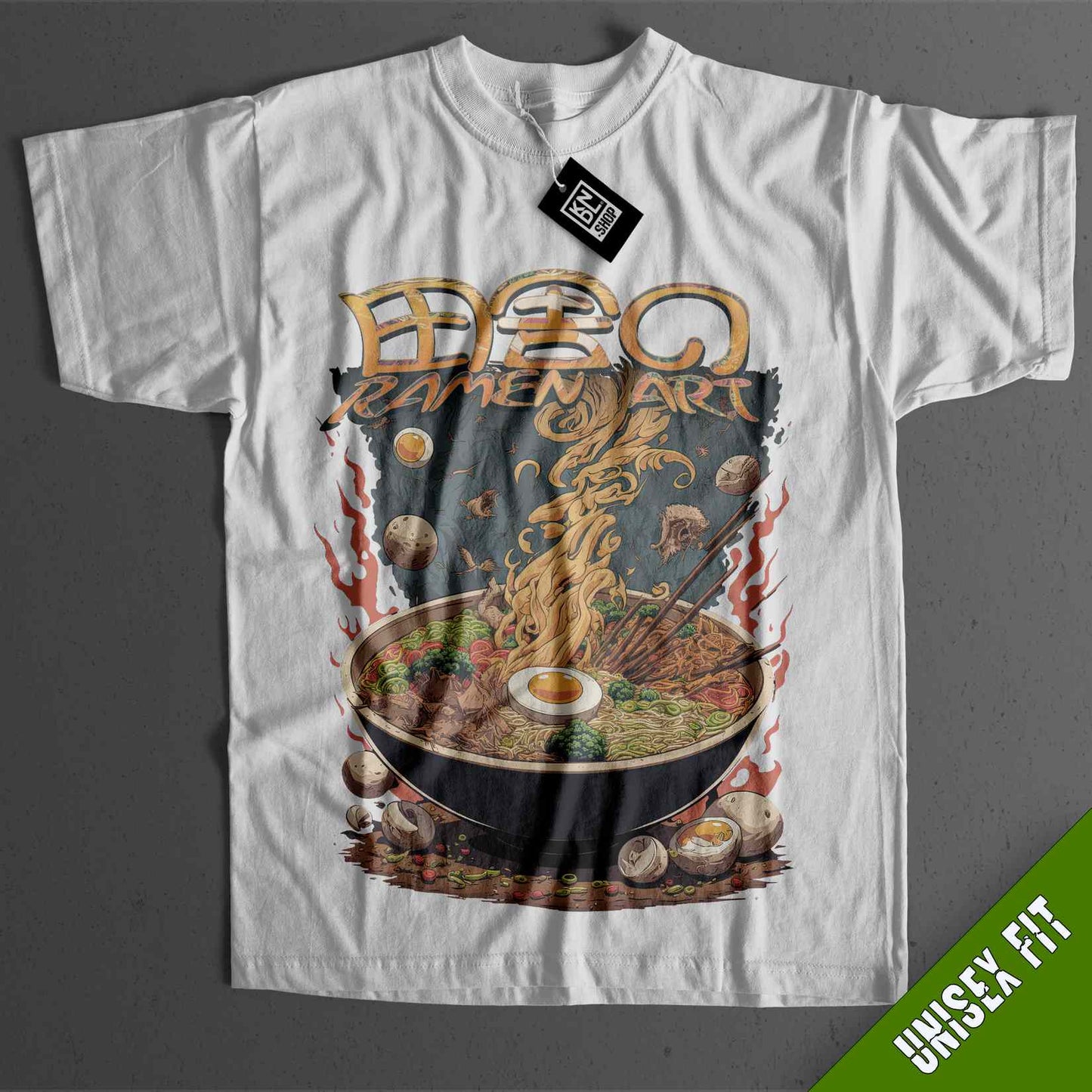 a t - shirt with a picture of a bowl of food on it