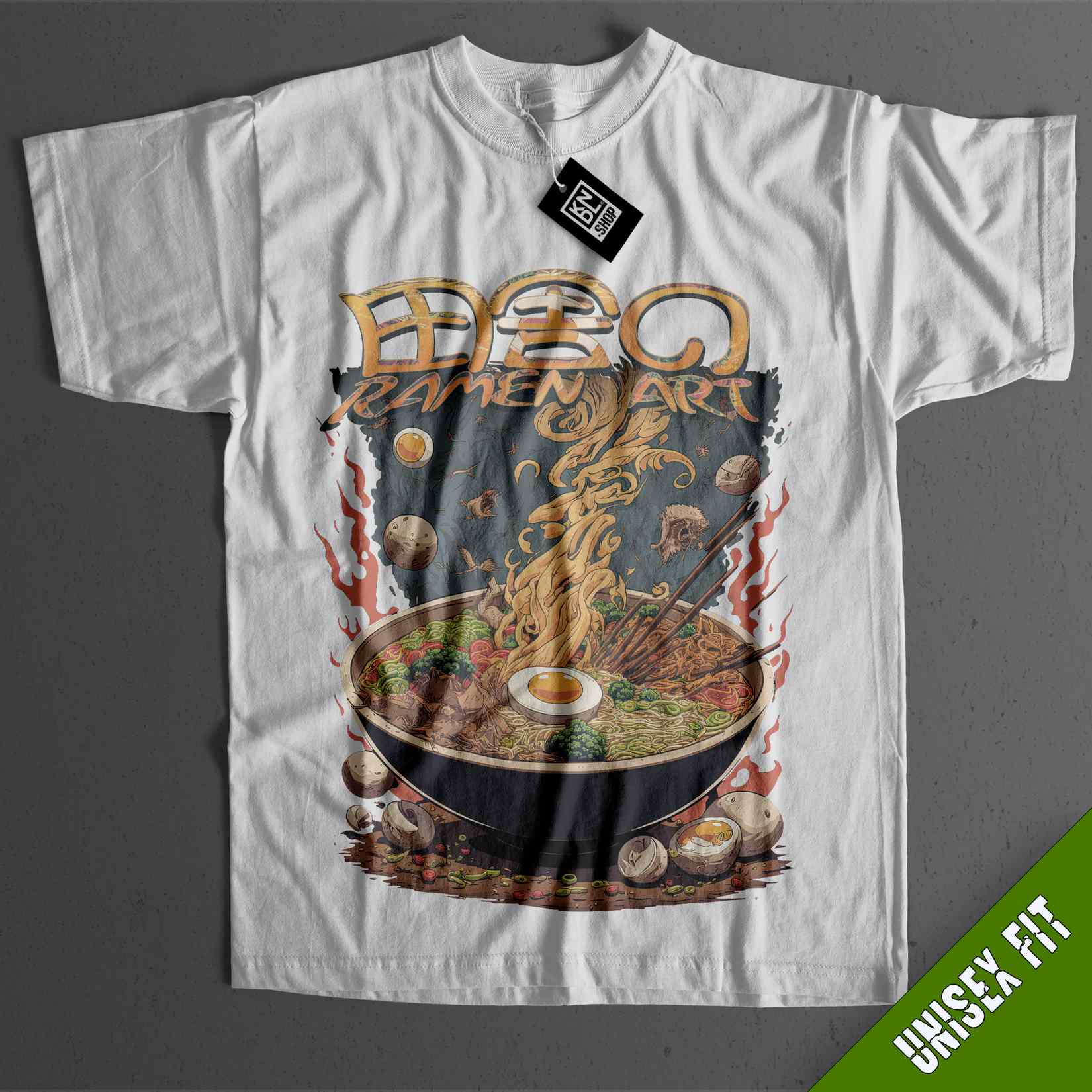 a t - shirt with a picture of a bowl of food on it