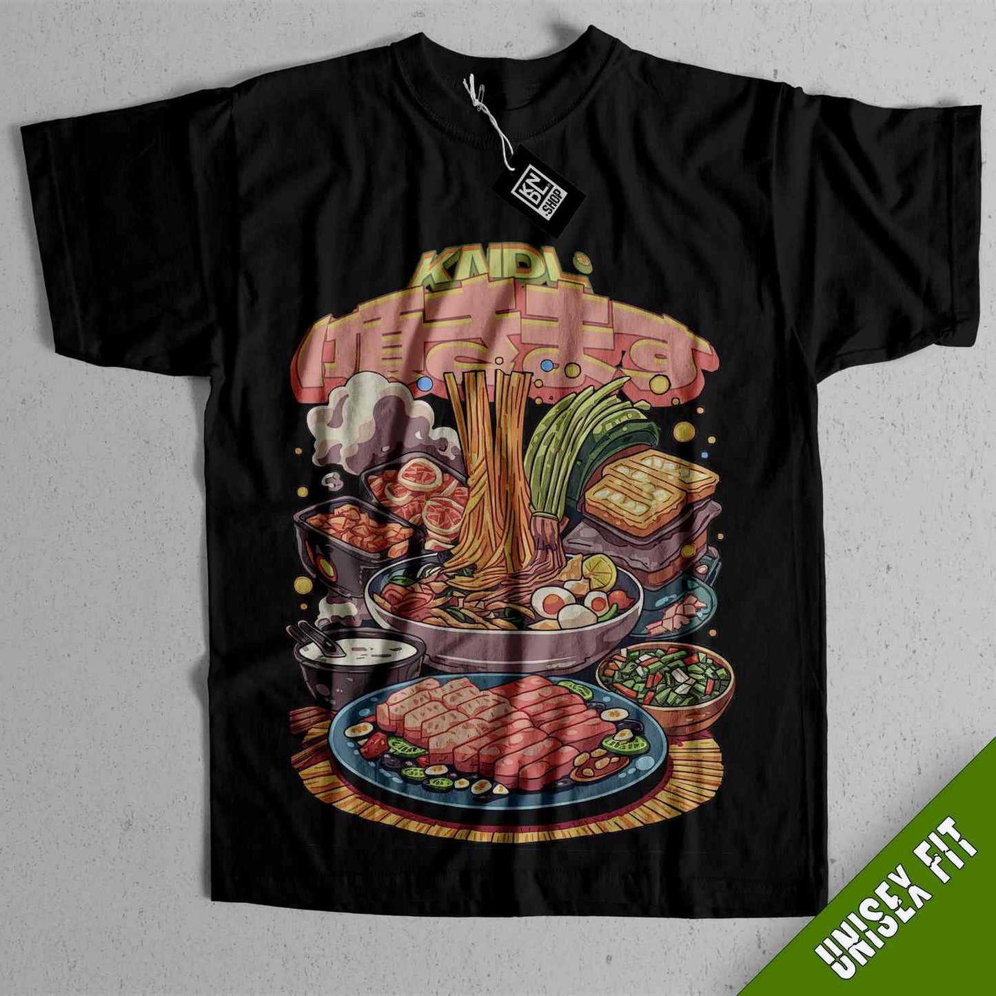 a t - shirt with a picture of food on it