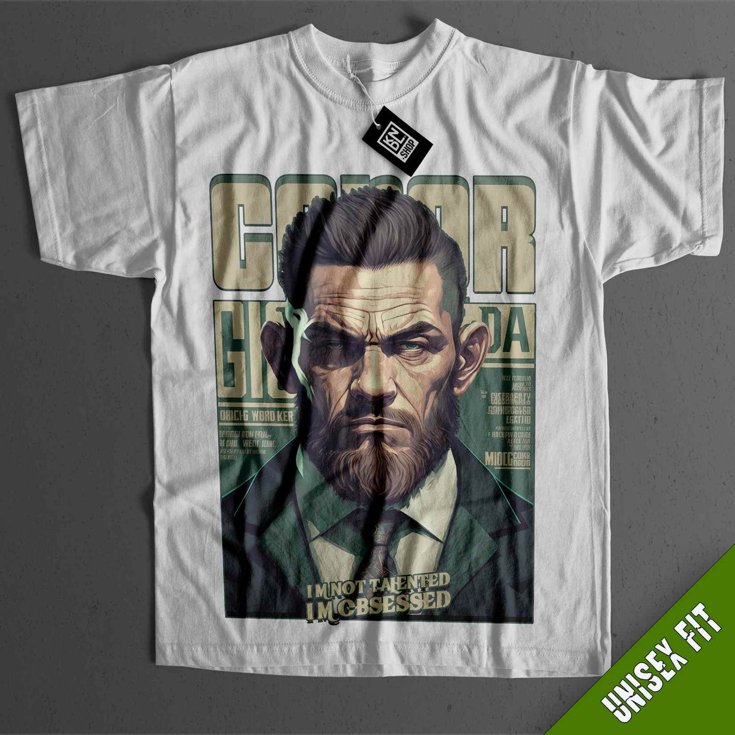 a t - shirt with a picture of a man with a beard