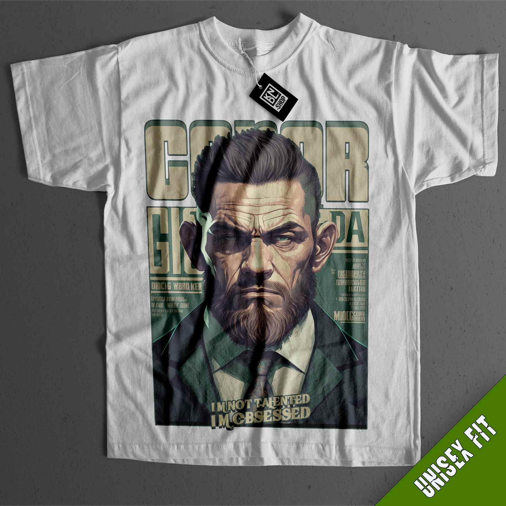 a t - shirt with a picture of a man with a beard