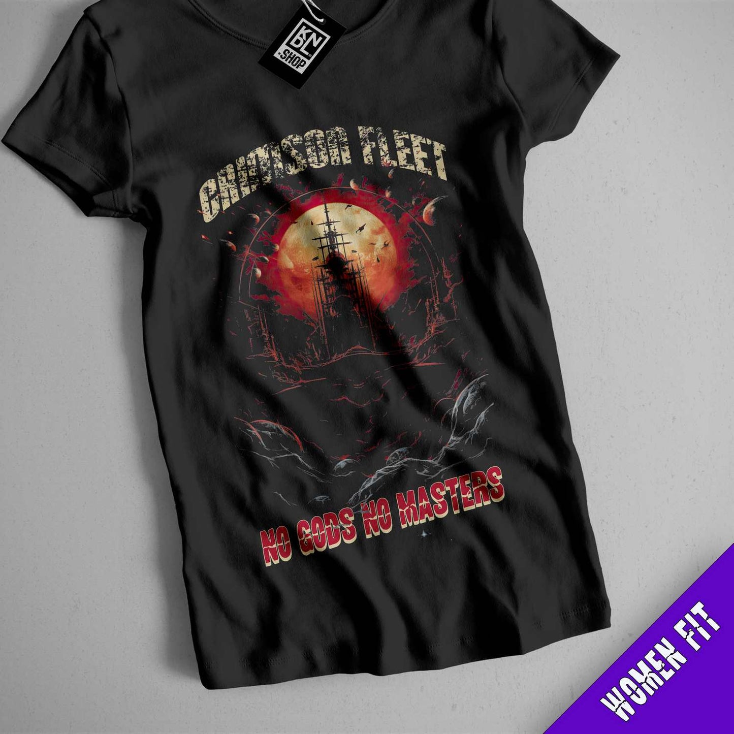 a black shirt with a picture of a ship on it
