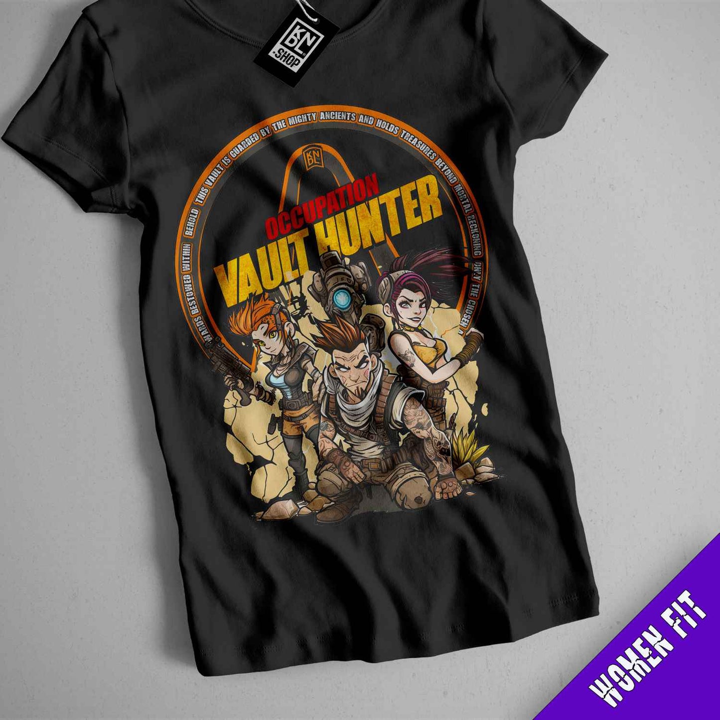 a black t - shirt with an image of a group of cartoon characters on it
