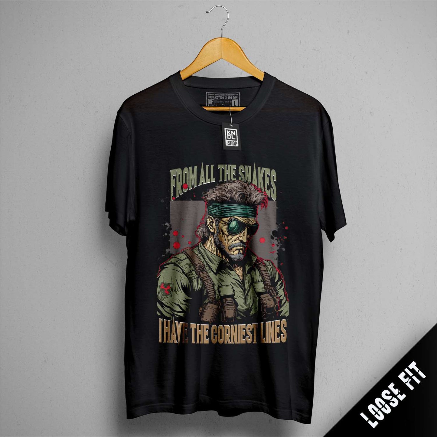 a black shirt with a picture of a soldier on it