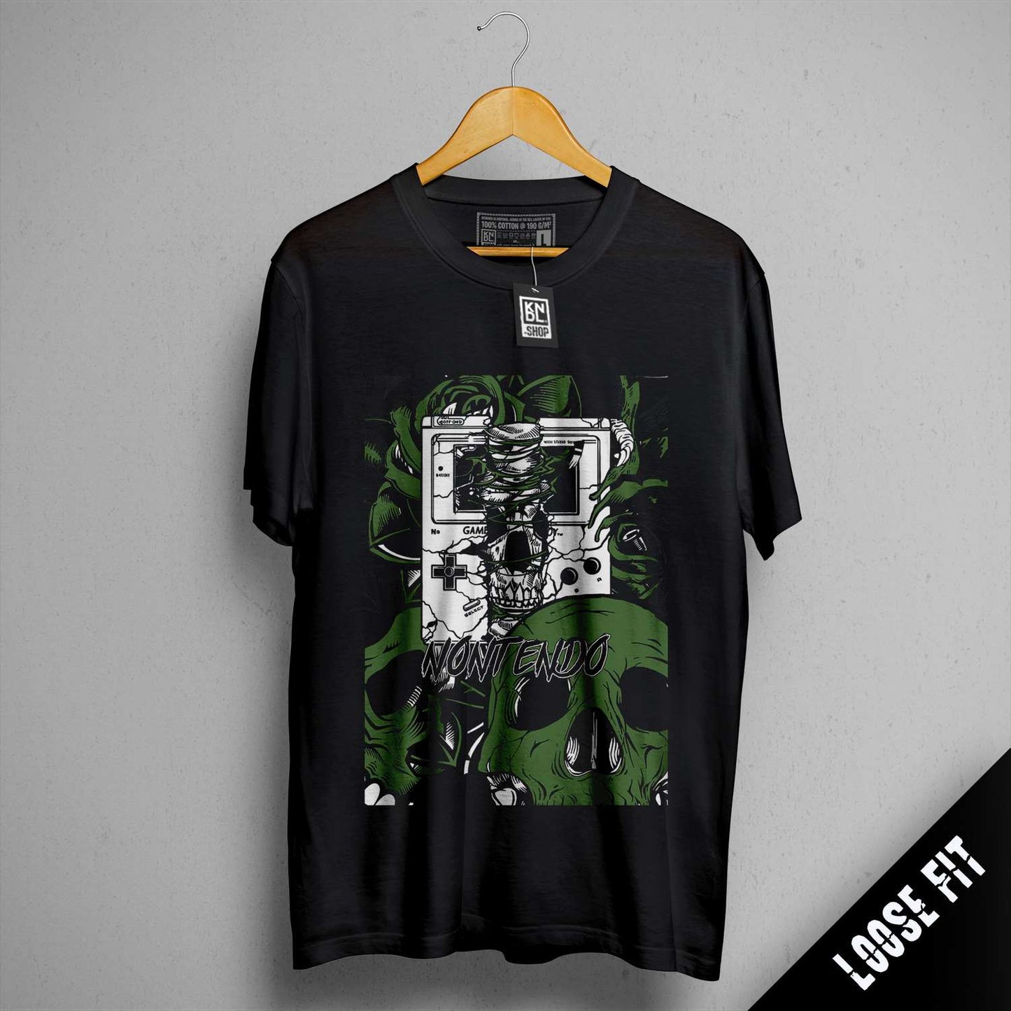 a black t - shirt with a picture of a man and a woman on it