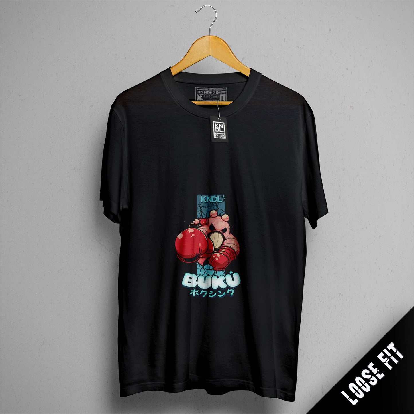 a black tshirt with a picture of two boxing gloves on it