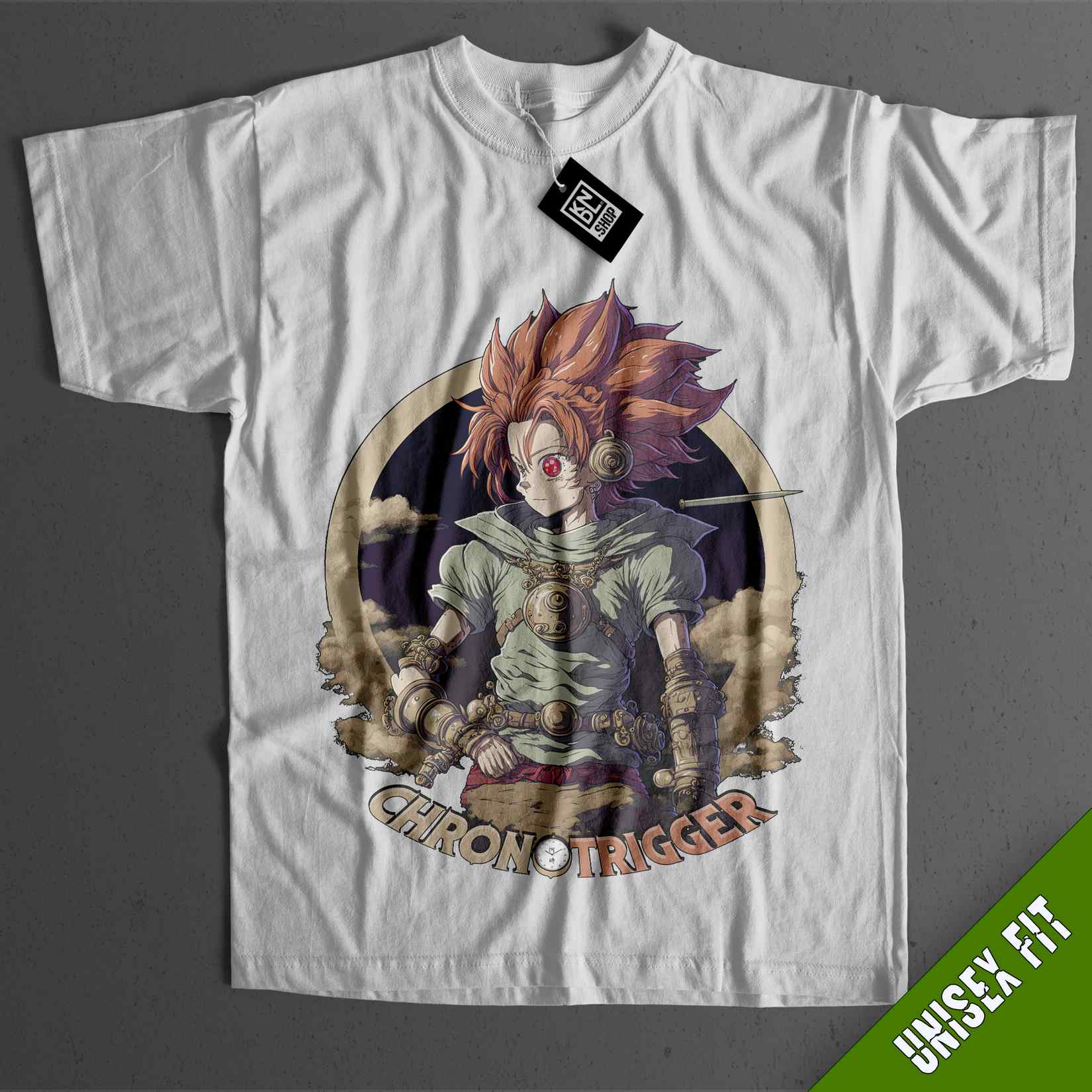 a white t - shirt with a picture of an anime character on it