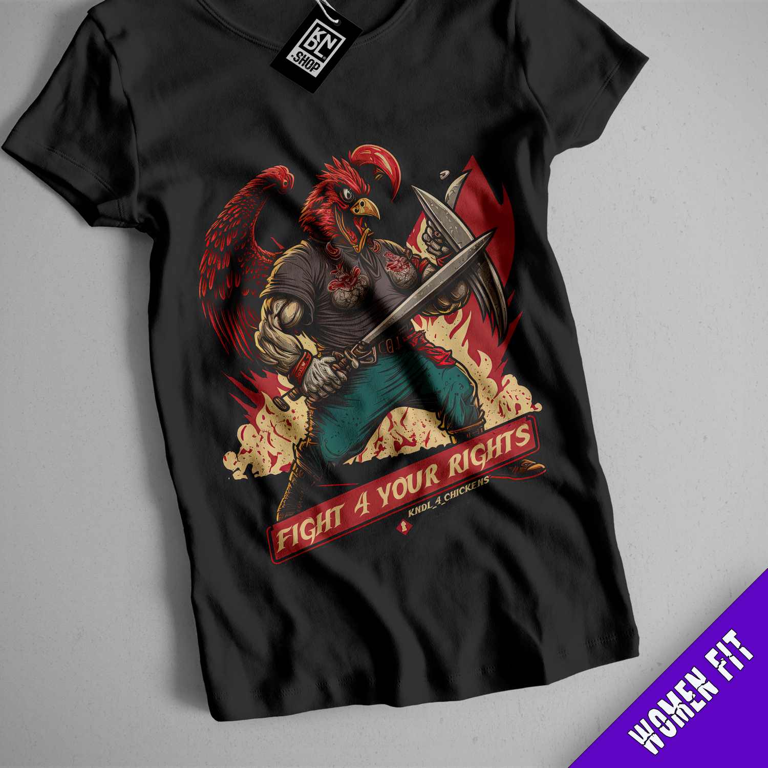 a t - shirt with a picture of a man holding a sword