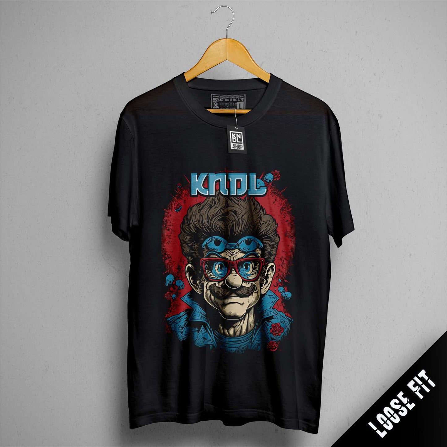 a black t - shirt with an image of a clown on it