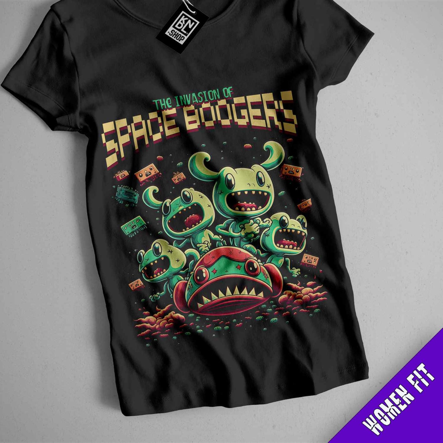 a t - shirt with an image of a space booger on it