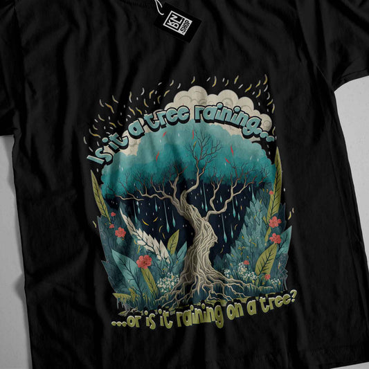a black t - shirt with a picture of a tree on it