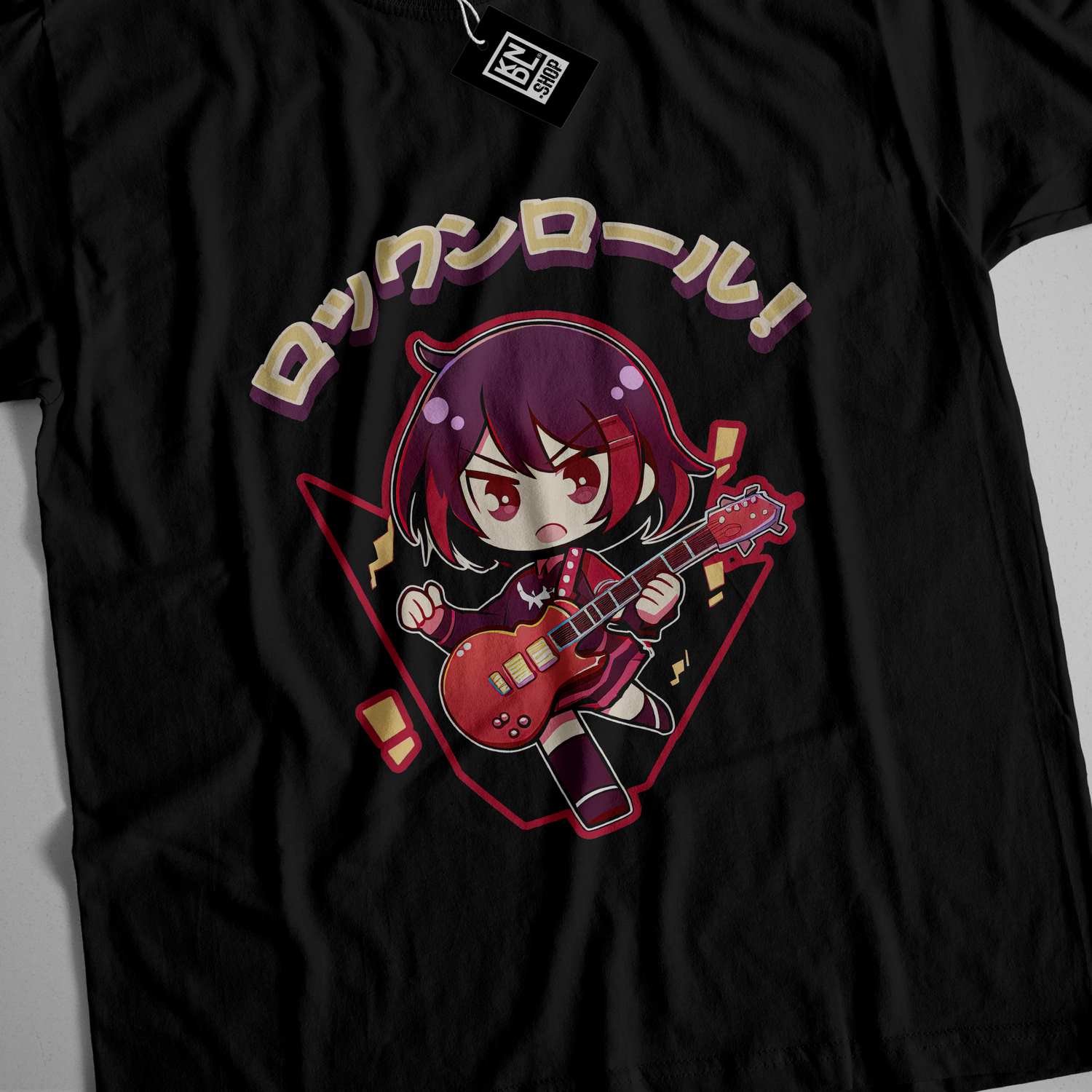 a t - shirt with an image of a girl playing a guitar