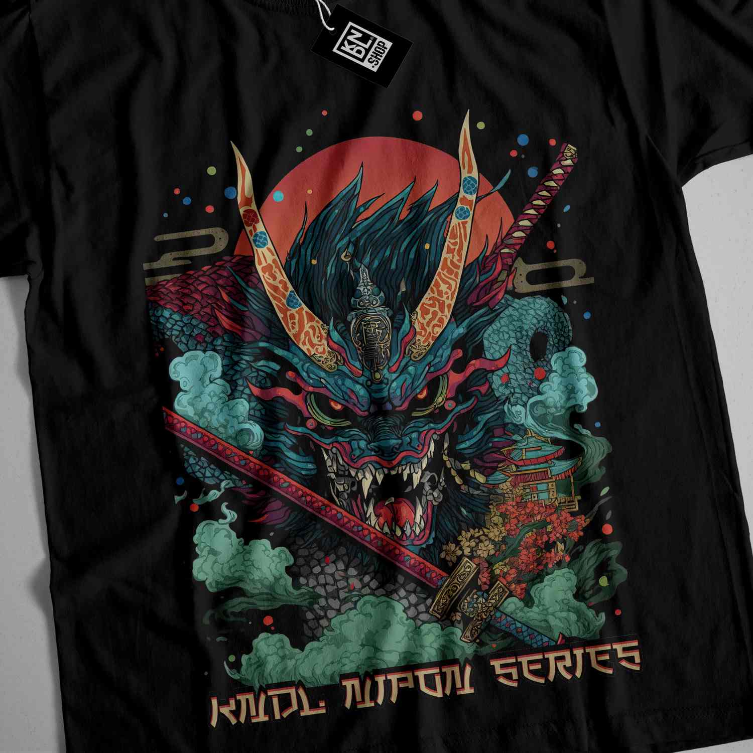 a black shirt with a dragon on it