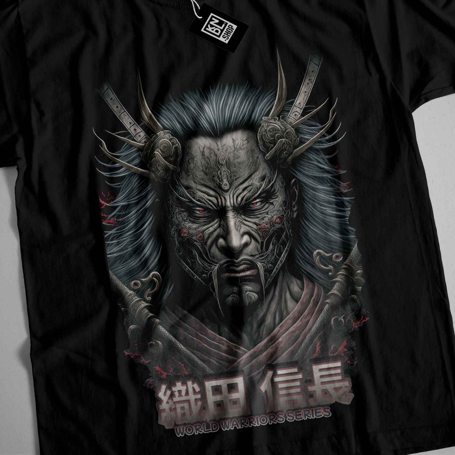 a black t - shirt with an image of a demon on it