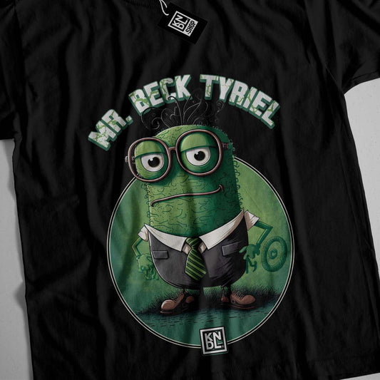 a black t - shirt with a green cartoon character