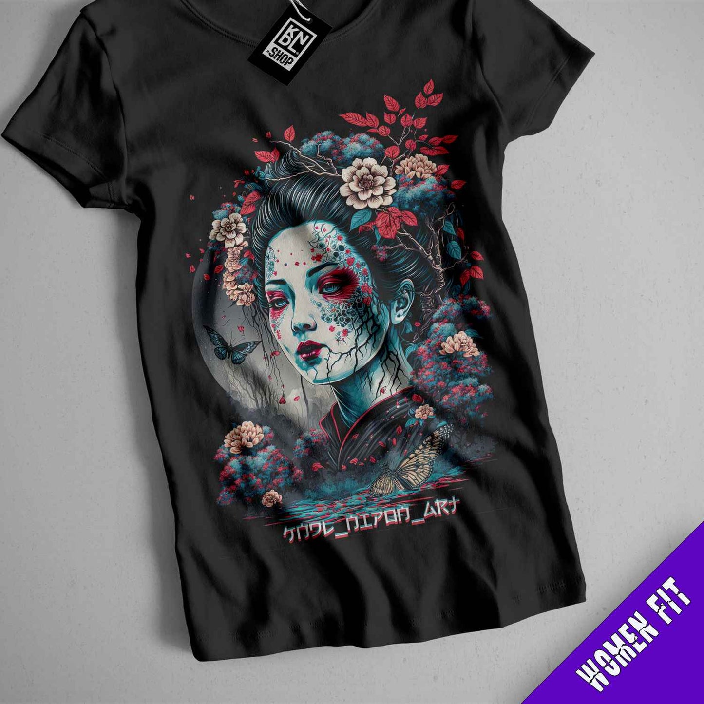 a t - shirt with a woman's face and flowers on it